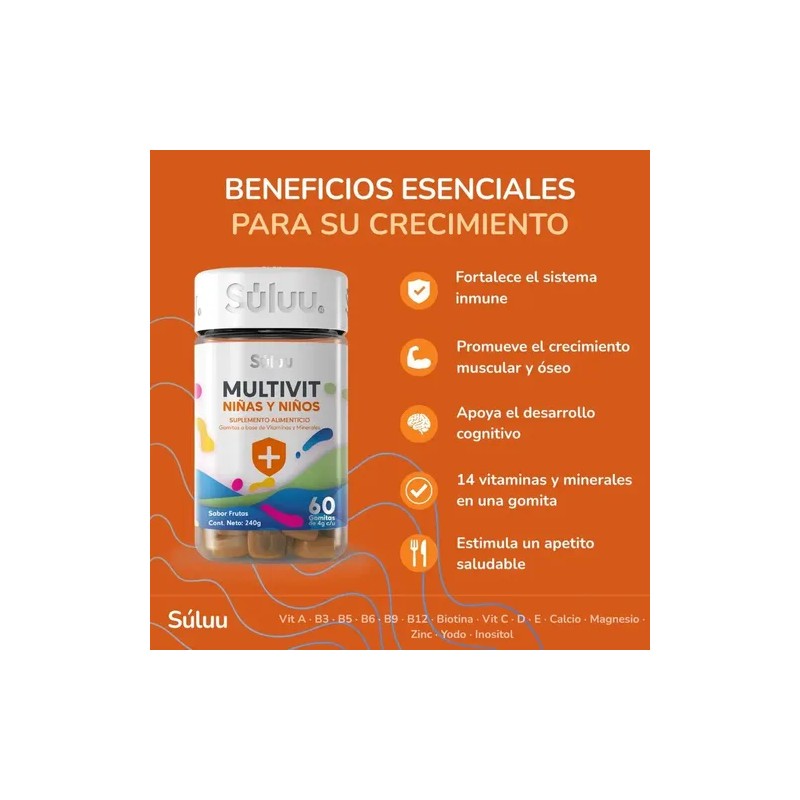 Súluu Multivitaminico Niños Gomitas Sistema Inmunológico Fuerte Protección Vitaminas Inositol