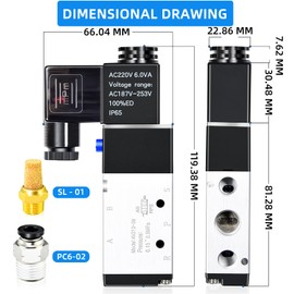 ERGAOBOY 1/4 BSP 220V Pilot Controlled Electric Solenoid Valve with One Coil and 2 Positions, 5-Way Connection TY p (4V210 08)