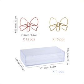 OWLFAVO Bowknot Shape 30pcs Paper Clips with Clear Box, Rose Gold and Yellow Gold, Funny Cute Paperclips Bookmarks Planner Clips for Fun Office Supplies School Gifts Wedding Decoration