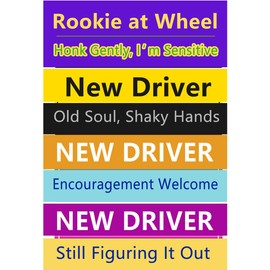 LogFaadCoi 4-Pack 'New Driver' Reflective Magnetic Signs - Removable Safety Warning Bumper Stickers for Cars, Large Size, Durable for Novice & Student Drivers (FunnyDriver B)