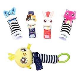 BABY K Baby Rattle Socks & Hand Rattle for Girls & Boys (Pet+Bird Set D) - Baby Toys 6-12 Months - Baby Wrist Rattles and Foot Rattles - Baby Toys for Newborns As Gift - Easy to Wear Baby Rattle Toys