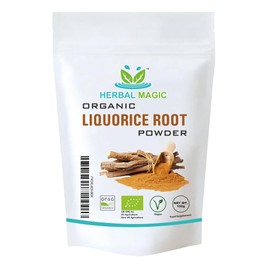 Herbal Magic's Organic Liquorice Root Powder (Mulethi Powder) Natural Skin Hair Mask - Revered Herb in Ayurveda - Sparkle Your Smoothies, Shakes, Baking -of&G UK Organic Certified (100g)