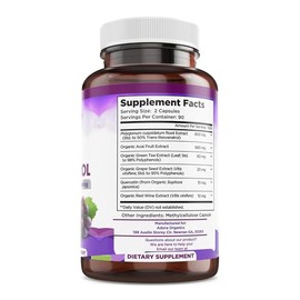 Resveratrol 1600mg - 180 Capsules | Trans-Resveratrol Antioxidant Supplement with Natural Green Tea, Grape Seed Polyphenols & Quercetin, Supports Dige