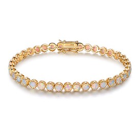 Barzel 18K Gold Plated Created Opal Tennis Bracelet Crown for Women (Gold)