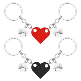 ACIELANNA Heart Key Chain, 2 Pairs Heart-Shaped Keyring Partner for Christmas Day, Valentine's Day and Anniversaries Gifts, Mother's Day (Red + Black), block heart