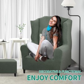 YEMYHOM 1 Piece Stretch Wingback Chair Slipcover Latest Jacquard Design Wing Chair Cover Non Slip Furniture Protector with Foam Rods for Living Room (Wing Chair, Ivory)