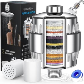 Filtro Regadera, Filtro de Ducha Agua Universal de 20 Etapas,Incluye 3 Cartuchos de Filtro Reemplazable,Purificador de Agua para Elimina Cloro/Impurezas y Olores