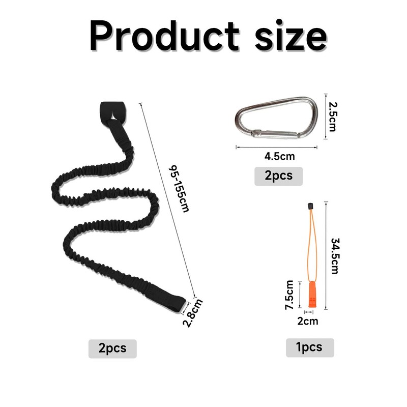 ATBUSS 2 Black Kayak Paddle Ropes, 2 Hooks, 1 Orange