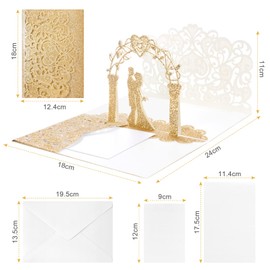 Vicloon Pop Up Wedding Greeting Card, Pop-up Card, Wedding Cards with Envelope Anniversary Card, Valentine's Day Card, Wedding Card with Envelope for Wife Husband Girlfriend Mother (Gold)
