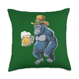 Beer Drinking Gorilla With Cowboy Hat Throw Pillow