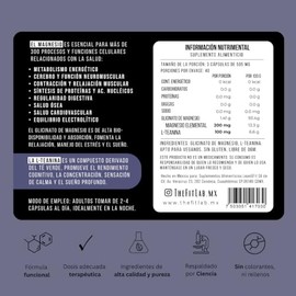 Suplemento de Glicinato de Magnesio  L-Teanina - Relajación y Sueño - 120 Cápsulas Veganas - Non GMO                                                  