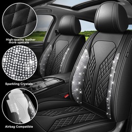 JIAMAOXIN Bling Diamond Car Seat Covers Fit for Jeep Cherokee 2014-2023 Waterproof Fuax Leather Seat Cushions Full Set for Woman (Black,5 Seats)