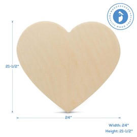 Wooden Hearts for Crafts, 24 inch Wood Hearts, 1/4 inch Thick, Pack of 1 Unfinished Wooden Hearts, Great for Valentines Day Crafts & DIY Party Décor