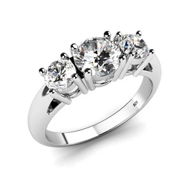 Metal Factory Sz 6 Sterling Silver 925 Cubic Zirconia CZ 3 Stone Engagement Ring