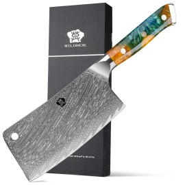 WILDMOK 6.5 Inch Kitchen Bone Chopper Cutter Knife 67 Layer Damascus VG10 Steel with Resin Handlecolor: Yellow, kitchen knife size: 6.5 inch