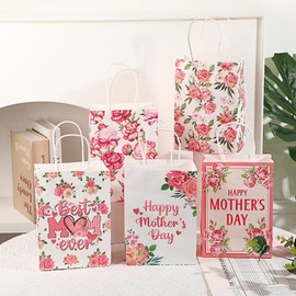 15 PCS Mother's Day Gift Bags ，Happy Mother's Day gift bag， Best Mom Floral Gifts Bags ， for Mother's Day Party Birthday Thanksgiving Party Supplies
