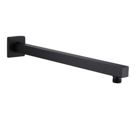 AZOS Brazo de ducha de 16 pulgadas con brida, brazo de extensión cuadrado de montaje en pared, barra de ducha cuadrada de acero inoxidable para fijar el cabezal de ducha de lluvia, negro mate