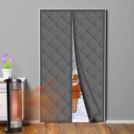 Peryiter Magnetic Thermal Insulated Door Curtain Fit Door 38'' x 82'' Oxford Waterproof Filled with Thicken Cotton, Windproof Door Insulation Cover for Winter/French/Patio/Sliding Glass Doors, Gray