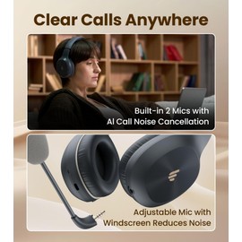 Edifier K750W Wireless Headset with Noise Cancelling Mic & Mic Mute, Sidetone Feedback, 55H Playtime, Stereo Sound, Lightweight for Learning & Work, Bluetooth 5.4 for PC/Call Center/Laptop - Grey