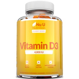 Vitamin D3 Gummies 4000 IU Adults - 90 Gummies - 3 Months Supply - Delicious Natural Orange Flavour - High Strength Vitamin D (Cholecalciferol) Supplement - Vegetarian Chewable VIT D
