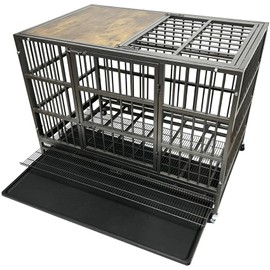 BOLDBONE 38" Furniture Dog Crate for Large Dogs, Heavy Duty Dog Kennel Indoor with Removable Crate Trays, Wheels and Stylish Wooden Top, Extra Large XL XXL Dog Cage