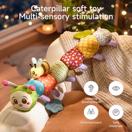 TUMAMA Caterpillar Sensory Toys,Infant Baby Stuffed Animal Activity Soft Toys with Teether, Tummy Time Sensory Toys for 3 4 5 6-12 Month Old Newborn Baby Shower Birthday Giftss