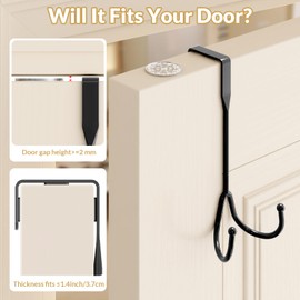 WLCSNG 2 Pack Over The Door Hooks, Over The Door Hanger Heavy Duty Metal Double Hook, Over The Door Towel Rack for Bathroom, Door Hanger Hook & Door Coat Hanger for Coats, Robes, Towels, Bags(Black)