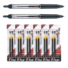Pilot Precise V5 Rt, 2 Pens 26062 with 6 Packs of Refills, Black Ink, 0.5mm X-fine