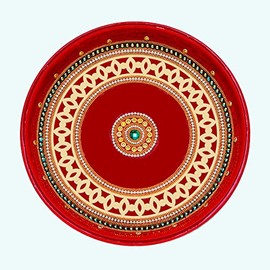 Aditri Creation Handcrafted Pooja Thali Plate Engagement Plate Decorative Steel Puja Thali with Essential Pooja Articles for Aarti Pooja Rituals Festival Decorations (Size- 10 Inches) (Red)