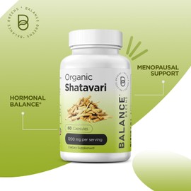 Organic Shatavari 1200mg, 60 Capsules - Lactation Support Vitamins, Hormonal Balance for Women, Asparagus Racemosus Root (Pack of 6)