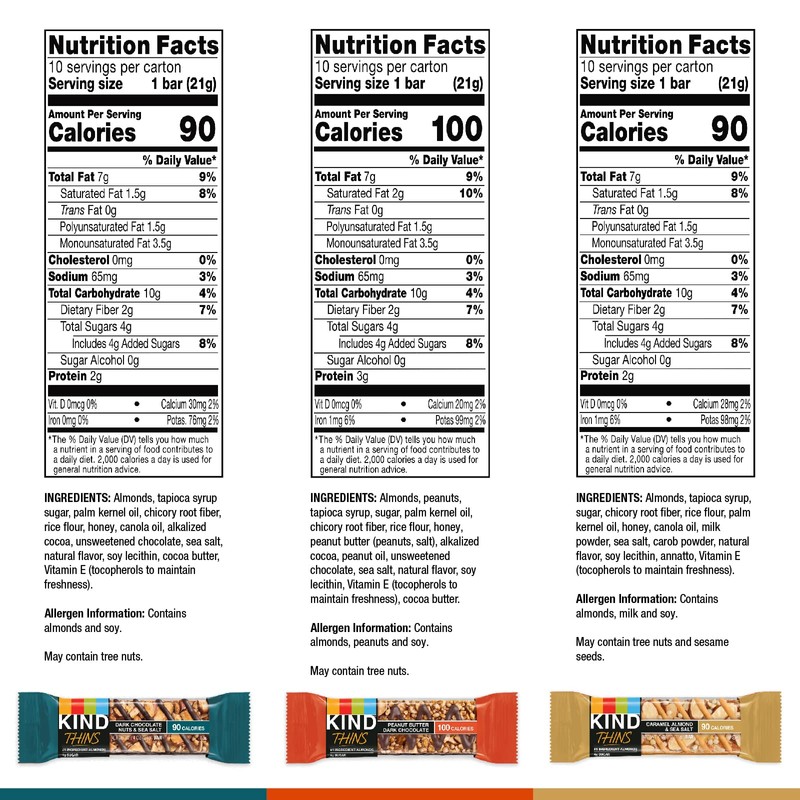 KIND Thins Snack Bar, Variety Pack, Dark Chocolate Nuts &