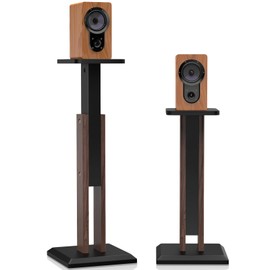 Wood Speaker Stands Pair 25-34 Inch Height Adjustable (63-84CM), Universal Desktop Floor Bookshelf Speaker Stands Studio Monitor Stands, Enhanced Audio Listening Experience for Home Theater