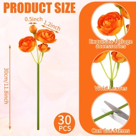 Ovveroche 5 Bouquets Orange Ranunculus Artificial Flowers, 30 Pcs Silk Mini Faux Ranunculus Bouquet for Wedding, Bridal Shower, Centerpieces, and DIY Decorations