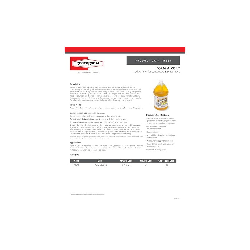 Rectorseal 82632 1-Gallon Foam-A-Coil Coil Cleaner Large, Yellow