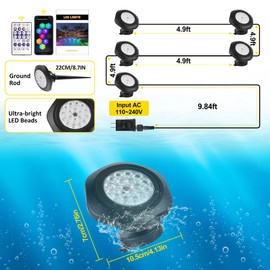 T-SUN Color Changing Underwater Pond Lights, IP68 Waterproof Fountain Lights Dimmable Timer Submersible LED Landscape Spotlights for Outdoor Koi Fish Tank Aquarium Garden(Set of 5)