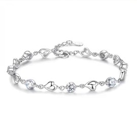 HEVIBK Sapphire Crystal Bracelet, Heart Bracelet, Diamond Zircon Bracelet, Simple Ladies Bracelet, Friendship Bracelets for Women Girls, Metal