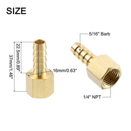 sourcing map 2 Pcs Brass Hose Barb Fitting, 5/16" Barb x 1/4" NPT Female Brass Barb Pipe Fitting Adapter for Connect Pipes Mechanical Devices Plumbing Equipment