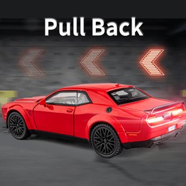YMHAT Toy Cars 1/32 Dodge Challenger Die Cast Metal Toy Cars Hellcat Toy Car with Sound and Light Pull Back Hellcat Car for 3+ Year Old Boys and Kids