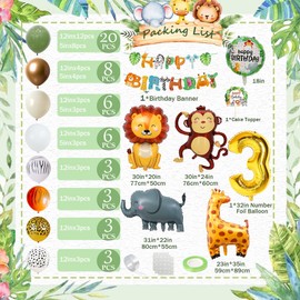 Decoration 3rd Birthday, Birthday Decoration 3 Year Boy Girl, Jungle Children's Birthday Decoration, Balloons 3rd Birthday, Forest Animals Birthday Decoration, Safari Birthday Decoration 3 Year