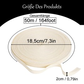 ARCPNRT Cotton Tape Bias Binding, 2 cm x 50 m / 0.79 x 164 Foot Herringbone Stitch, Cotton Webbing, Beige Edging Tape, Cotton Seam Tape, Hem Tape for Sewing, for Crafts Sewing Piping