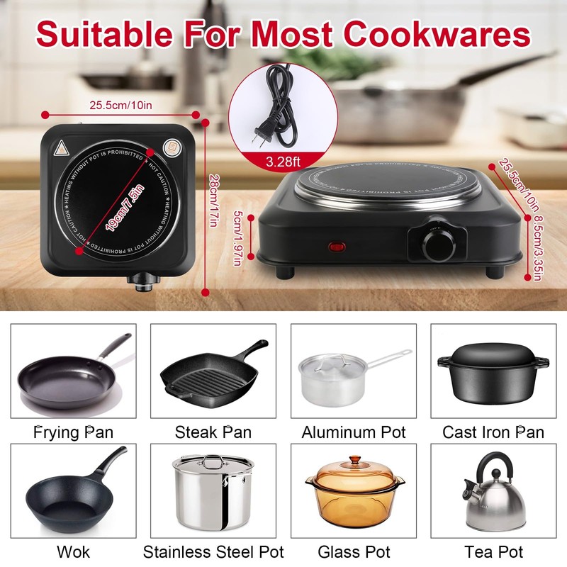 KOCASO 1200W Electric Infrared Single Burner, Electric Stove for Cooking,