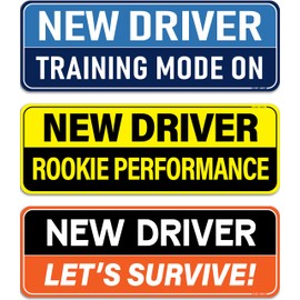 HEY-OKEY 3-Pack New Driver Magnet for Car - Please Be Patient Funny Phrases Reflective Magnetic Rookie Bumper Sticker Set - Reusable Strong Student Safety Bold Attention Signs - Weather-Resistant