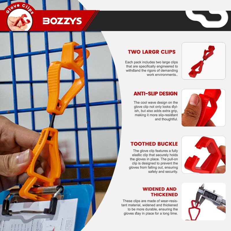 BOZZYS Glove Clips For Work Glove Holders,6 Pack Yellow Grabber