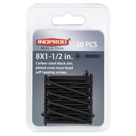 INDPROD Black Wood Screws 1-1/2 Inch, 50Pcs Self Tapping Wood Screw #8 x 1-1/2", Zinc Plated Steel, Modified Truss Head, Phillips Drive, Carbon Steel, for Drywall/Metal/Plastic/Furniture, Black