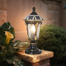 Solar Post Caps Lights for Outdoor 15.75In Modern Column Pillar Lamps Solar Powered LED Post Lantern Waterproof Landscape Path Lighting Fence Deck Caps Lanterns for Yard Mailbox Gate Pier Mount Lamps