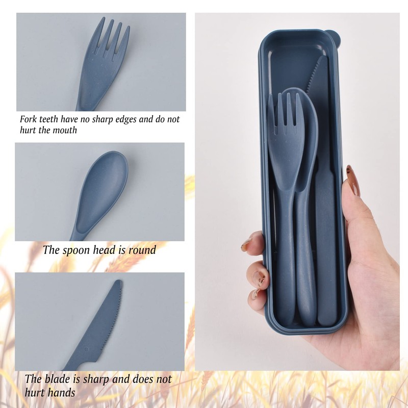 Travel Utensils with Case, Reusable Plastic Cutlery, Travel Cutlery Set,