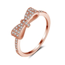 Hsitgexf Classic Lovely Bow Cubic Zirconia Ring Rose Gold, Pave Bridal Wedding Ring Jewelry Gift,Half Eternity Romantic Band Ring for Women Girls (US size 9), US size 9