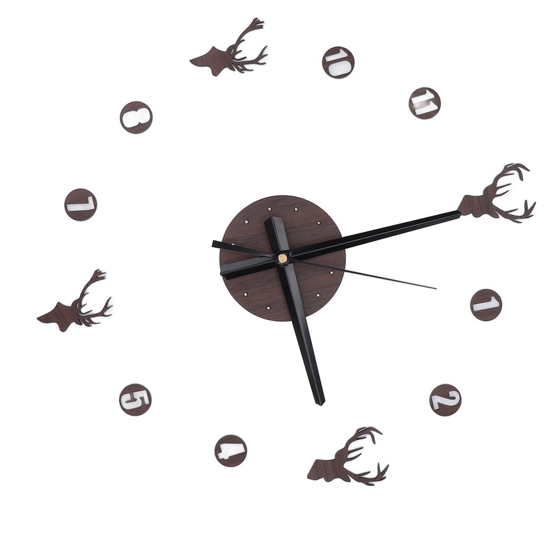 Frameless Wall Clock Deer Head 3D Effect Self Adhesive DIY