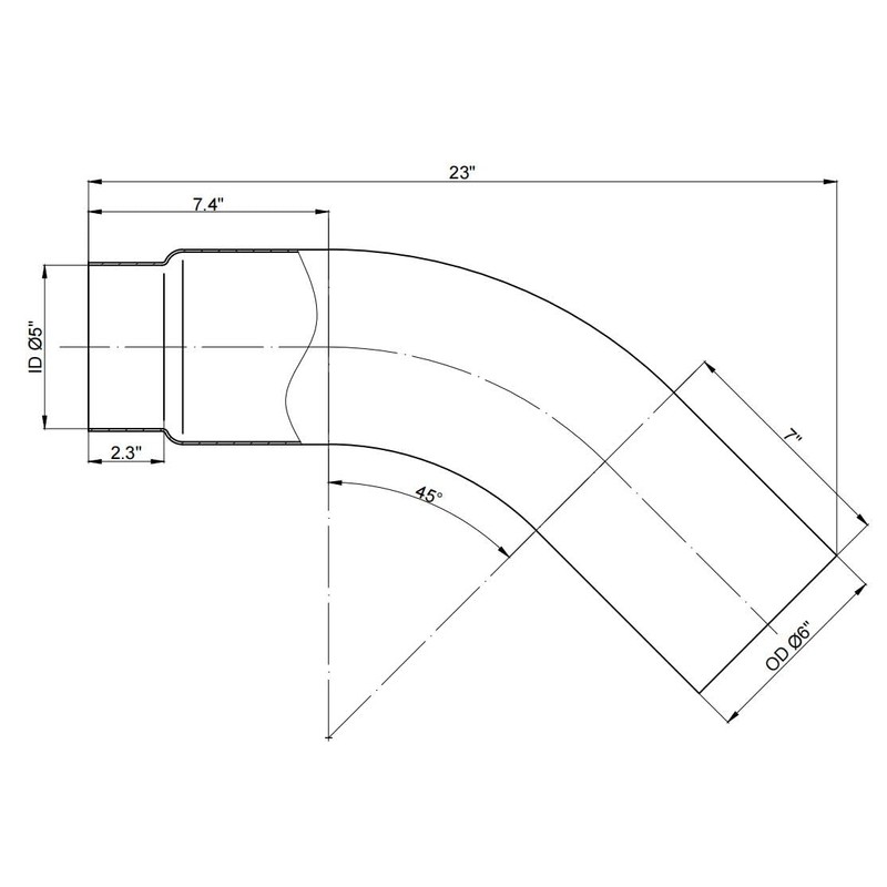 Chromed Exhaust Elbow,6" * 23", 5"ID, 45 Degree