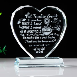 Movdyka Heart Appreciation Gifts for Teacher from Students, Thank You Gifts for Teacher for End of Term Christmas Birthday Glass Thoughtful Keepsake Ornaments